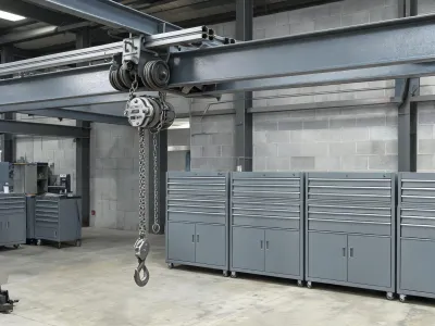 Maintenance bay hoist on a trolley beam