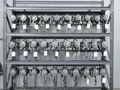 Rental fleet hoist on a rack