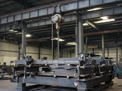 Fabrication bay hoist over a steel fixture
