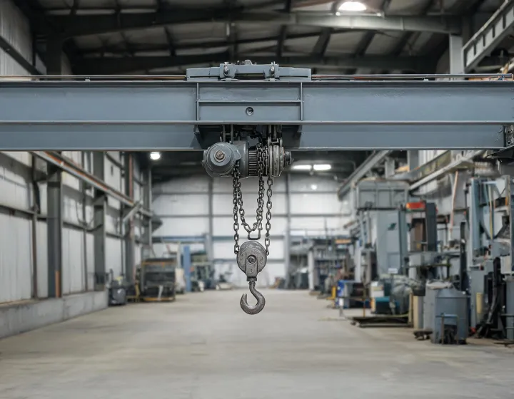 Three-ton chain hoist under a painted runway beam