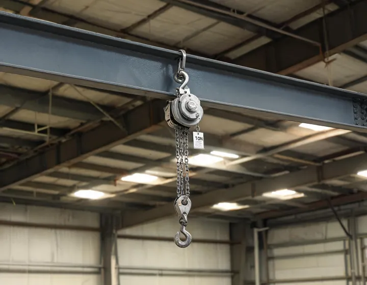 One-ton chain fall hoist on a test beam, illustration only